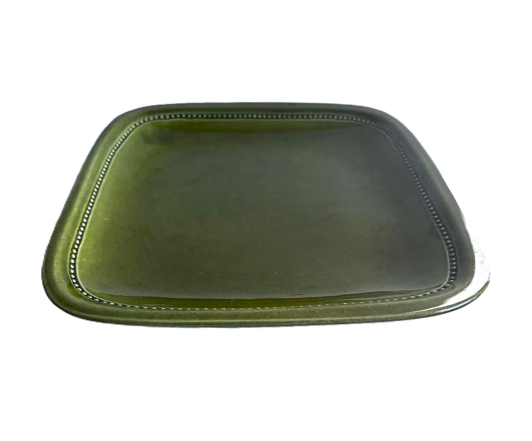 Stor firkantet tallerken i grøn glaseret keramik, design af JOHN ANDERSSON 1950/60'erne