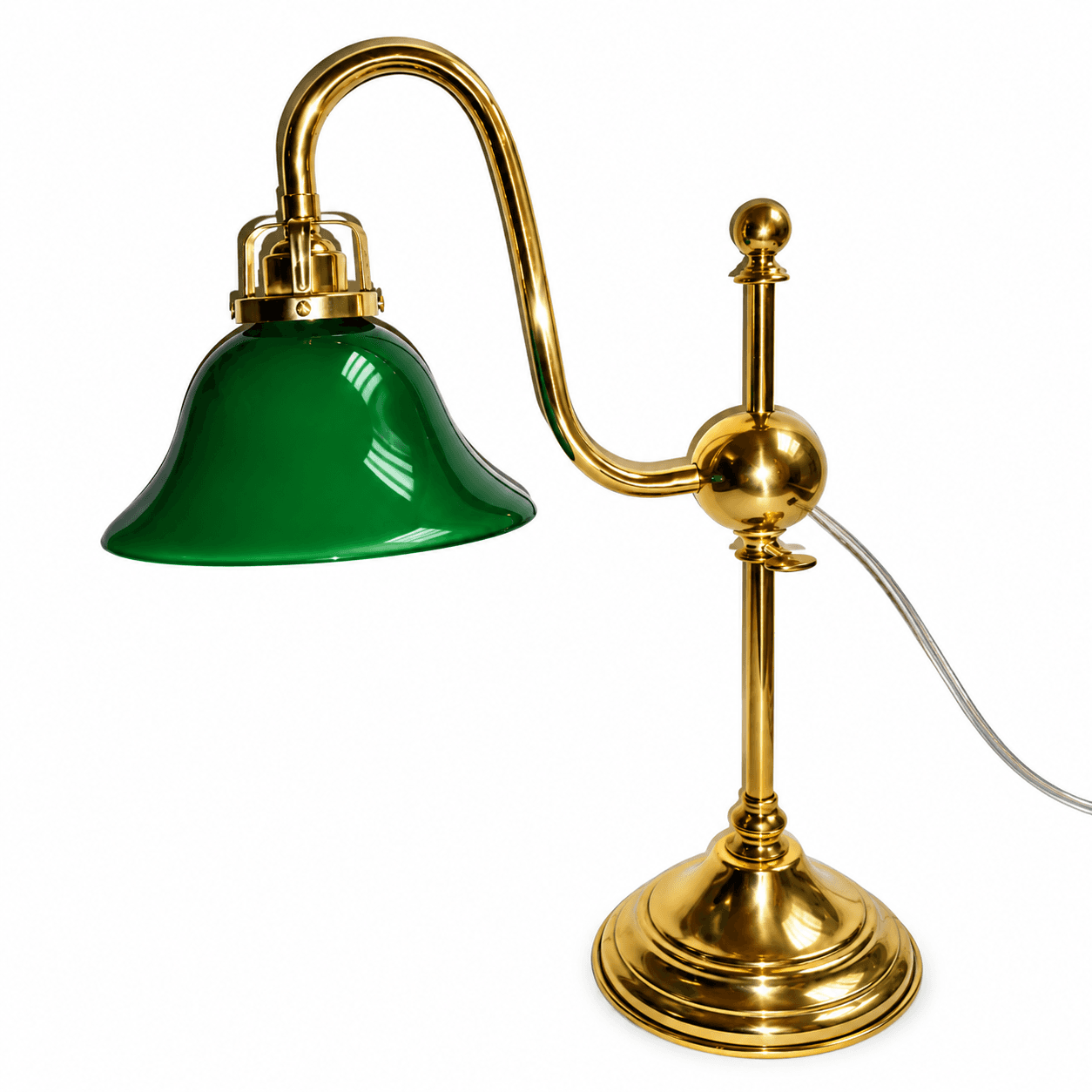 Kontorlampe i messing m. grøn glasskærm af Fog & Mørup, Danmark ca. 1920
