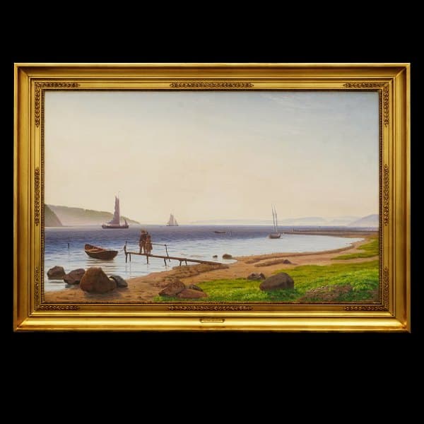Vilhelm Kyhn landskab fra Hindsgavl. Vilhelm Kyhn, 1819-1903, olie på lærred. Signeret og dateret 1866