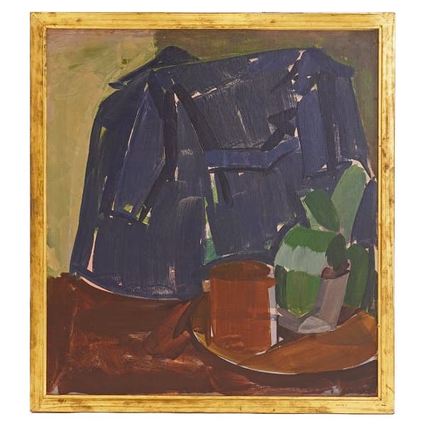 Edvard Weie maleri. Edvard Weie, 1879-1943, olie på lærred. "Opstilling med blå frakke" år 1933