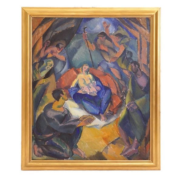 Jais Nielsen maleri. Jais Nielsen, 1885-1961, olie på lærred. "Julenat". Signeret og dateret 1915